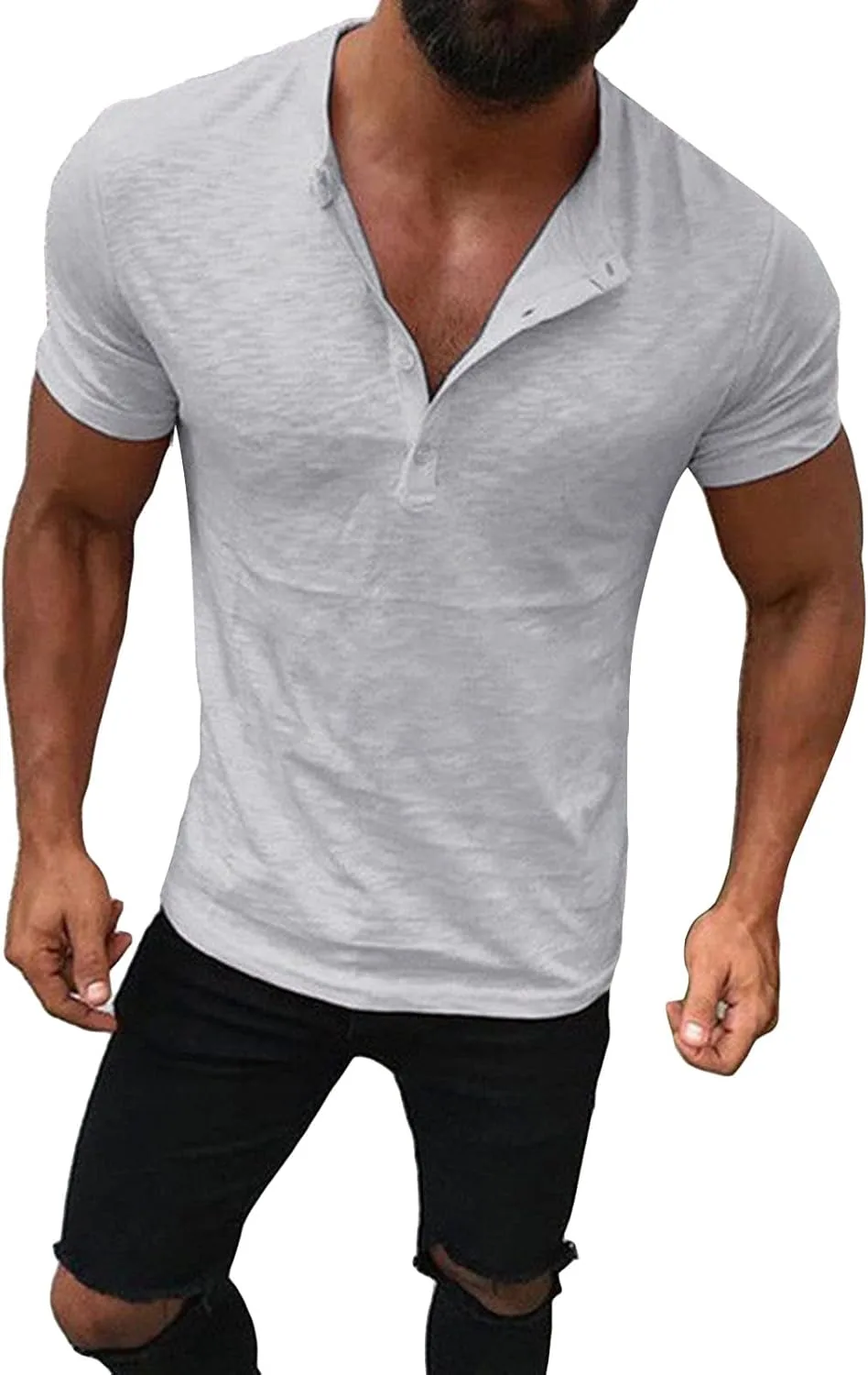 Футболка хенли slim fit с карманами
