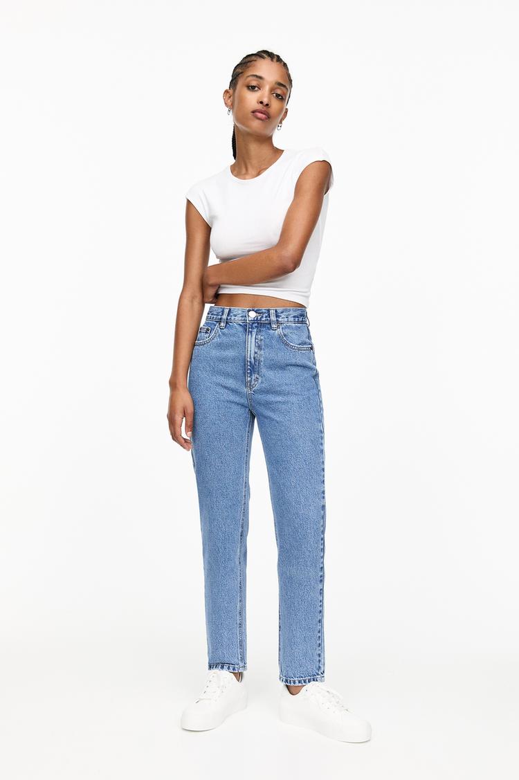 

Джинсы mom с высокой талией Pull And Bear, синий