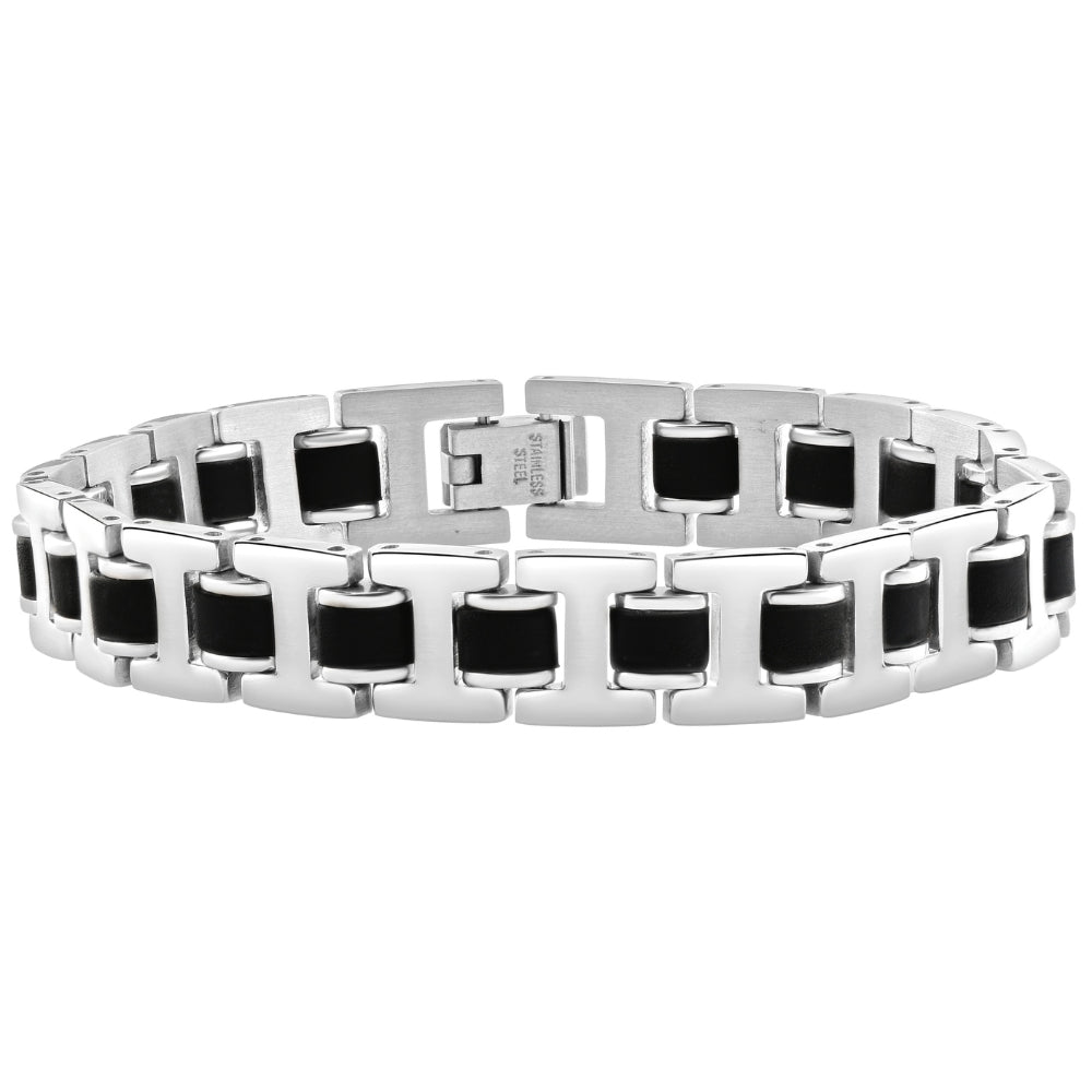 

Мужской стальной браслет с матовой черной двухцветной отделкой, 11 мм, гибкий, 8 дюймов Pompeii2, Stainless Steel