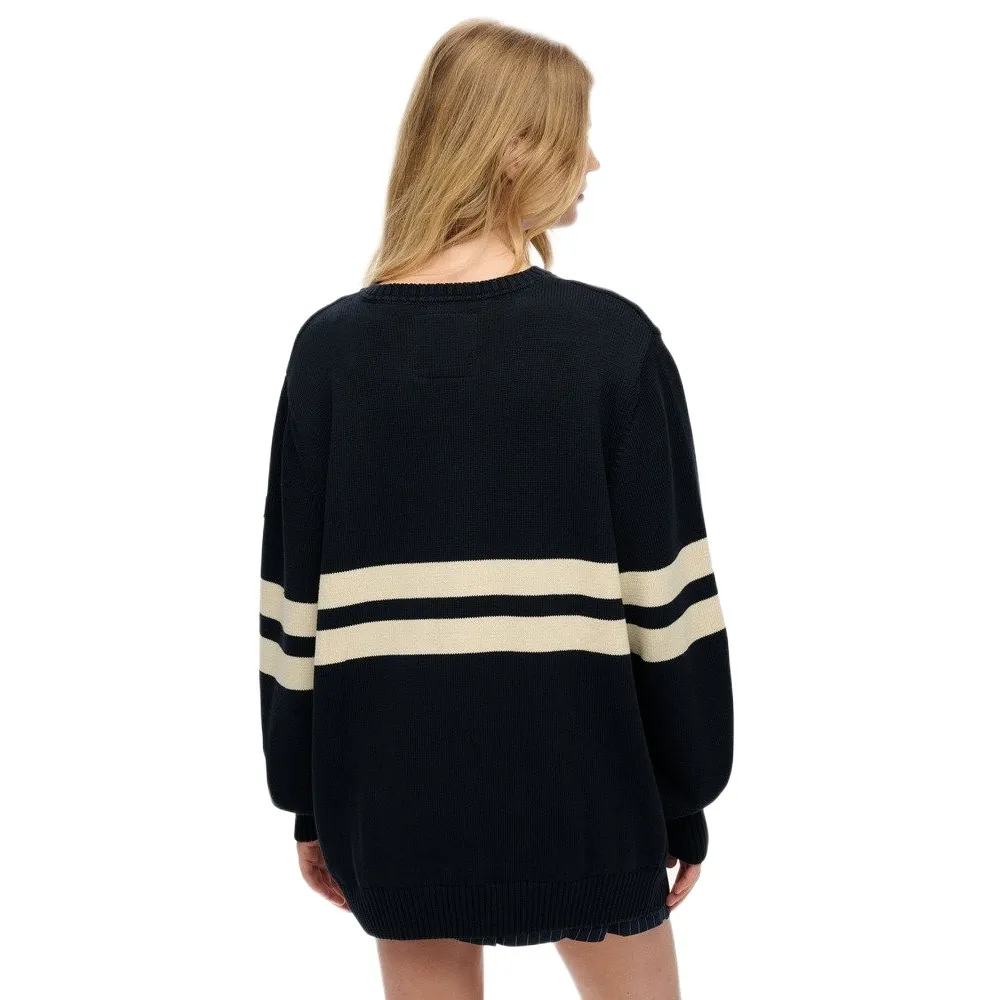 Свитер Superdry Oversized в полоску с V-образным вырезом, черный — фото 2