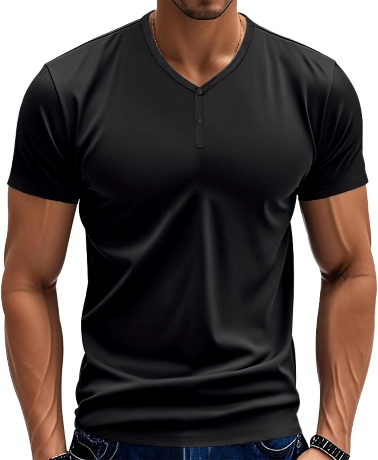 

Мужская футболка Henley с коротким рукавом, легкая, с пуговицами, M-3XL WENKOMG1
