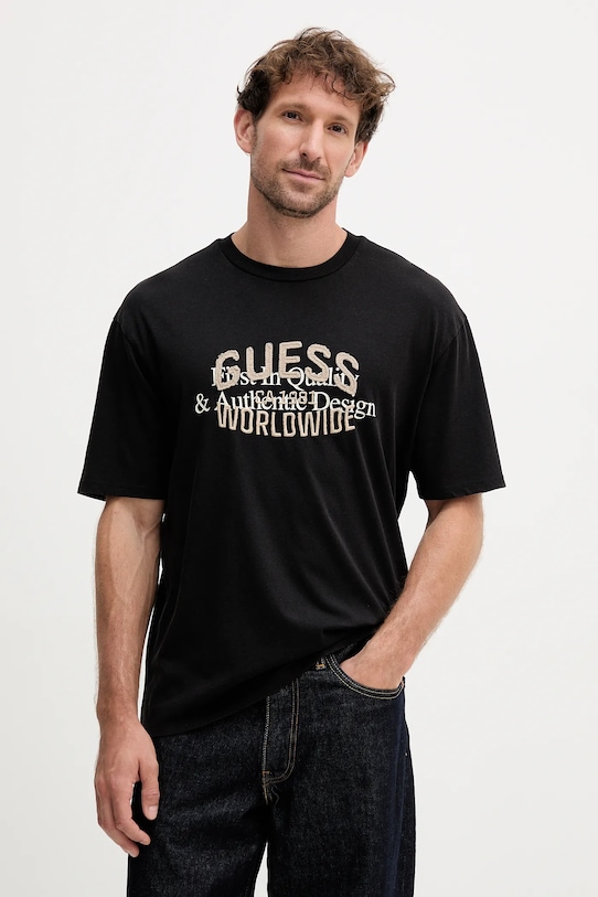 

Футболка WORLDWIDE из хлопка Guess, черный