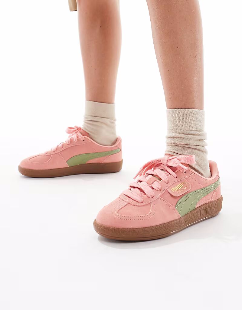Кроссовки Puma Palermo розового и зеленого цвета — фото 4