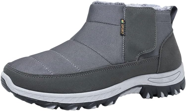 

Зимние водонепроницаемые утепленные строительные ботинки Hhhchpm с меховой подкладкой для походов, мужские снежные ботинки, серый