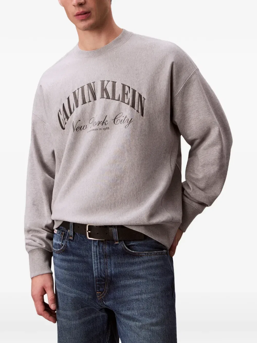 Свитшот с вышитым логотипом Calvin Klein, серый — фото 3