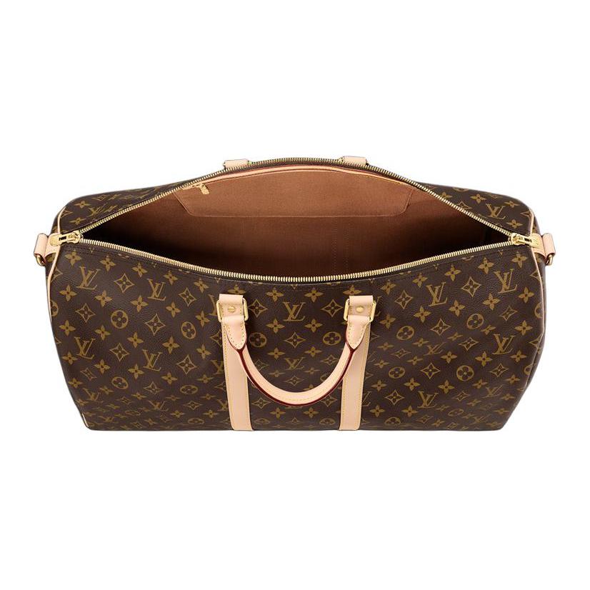 LOUIS VUITTON Keepall Canvas With Leather Travel Bag, Shoulder Bag, Crossbody Bag, Handbag Men's Brown — фото 4