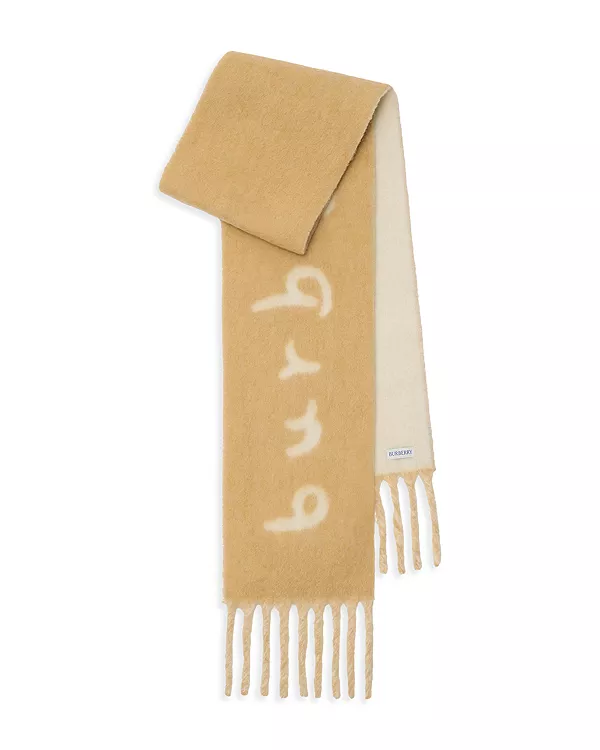 

Двусторонний шарф с логотипом из смеси альпаки и шерсти. Burberry, бежевый