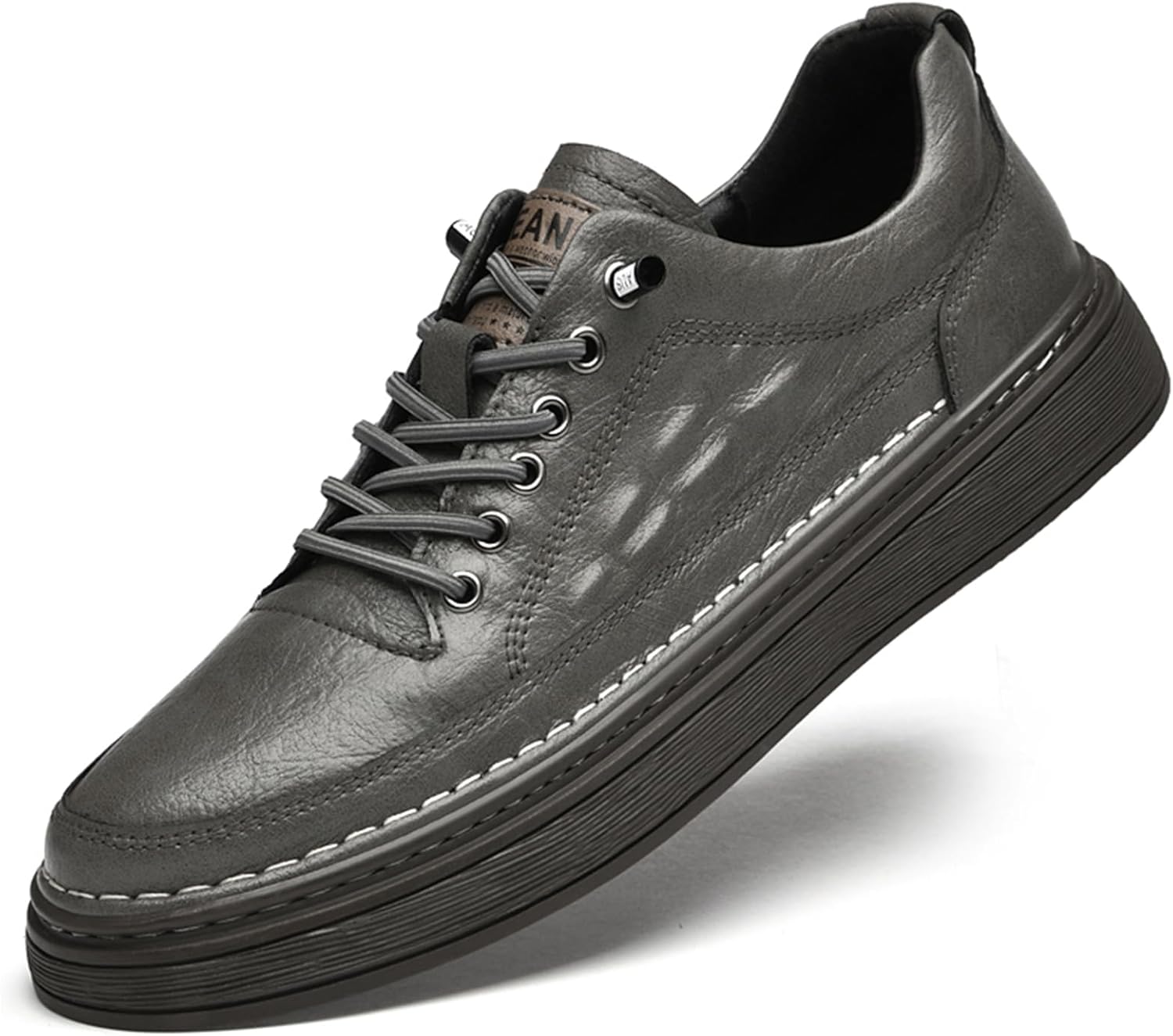 

Мужские кожаные кроссовки ручной работы из мягкой кожи в классическом стиле ретро Abborora, серый