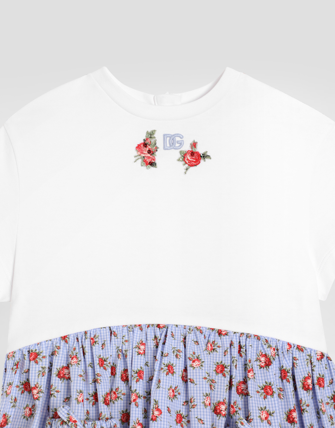 Платье из джерси и поплина с цветочным принтом и вышивкой DG DOLCE & GABBANA, мультиколор — фото 3