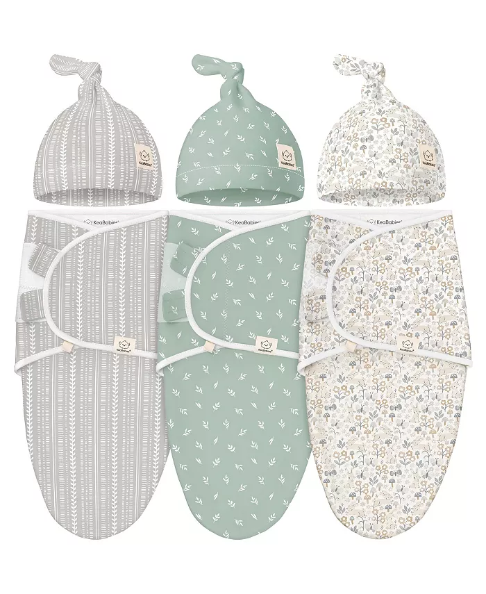 

3 шт органические пеленки-коконы с шапочками-узлами, для новорожденных 0-3 месяцев Keababies, мультиколор