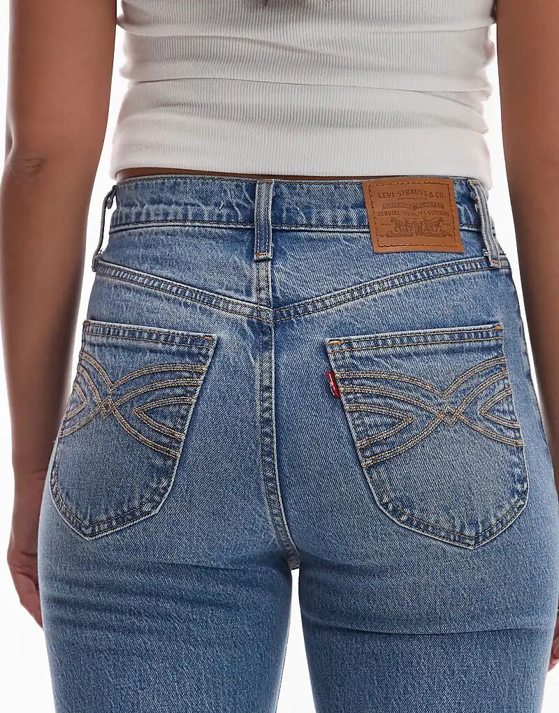 Джинсы Levi's Ribbage Bells с высокой талией и клеш в стираном синем цвете — фото 4