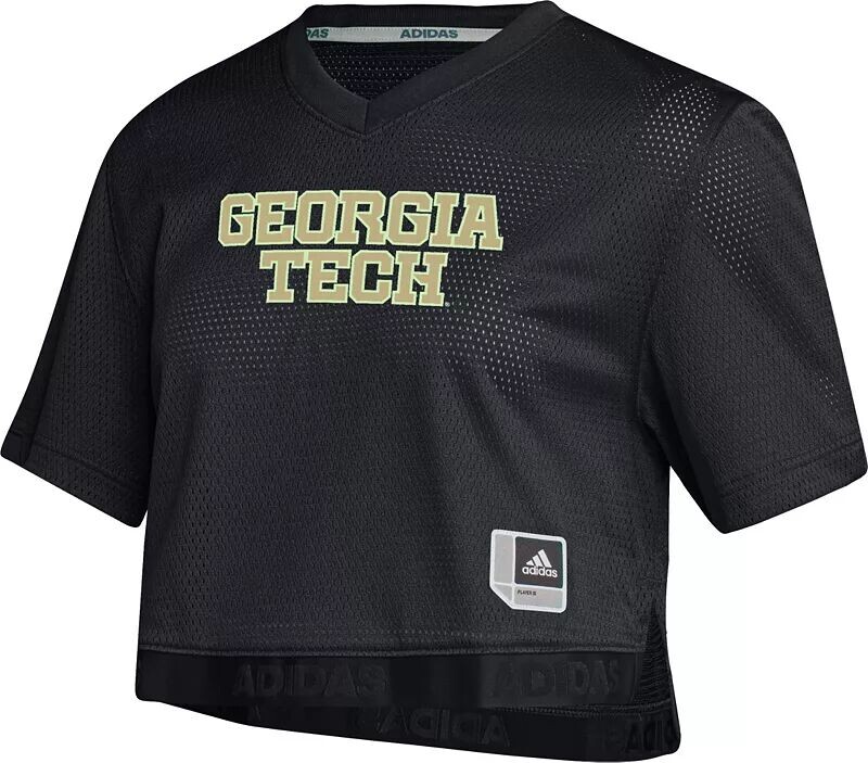 

Женские желтые куртки Adidas Georgia Tech, черная укороченная футбольная майка