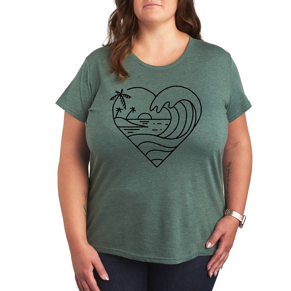 

Футболка с рисунком Plus Heart Ocean Line Art, цвет Heather Green