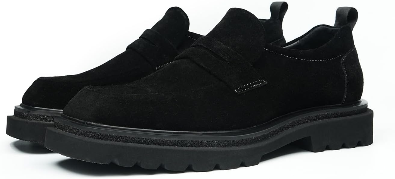 

Мужские замшевые пенни-лоферы Santimon - стильные повседневные туфли без шнуровки с ребристой подошвой, удобные модные мокасины для работы, свадьбы, путешествий и повседневной носки, черный