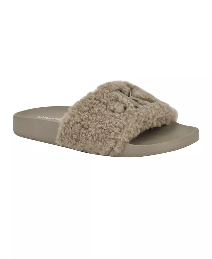 Женские шлепанцы Amaya Fuzzy Slide Calvin Klein, серый