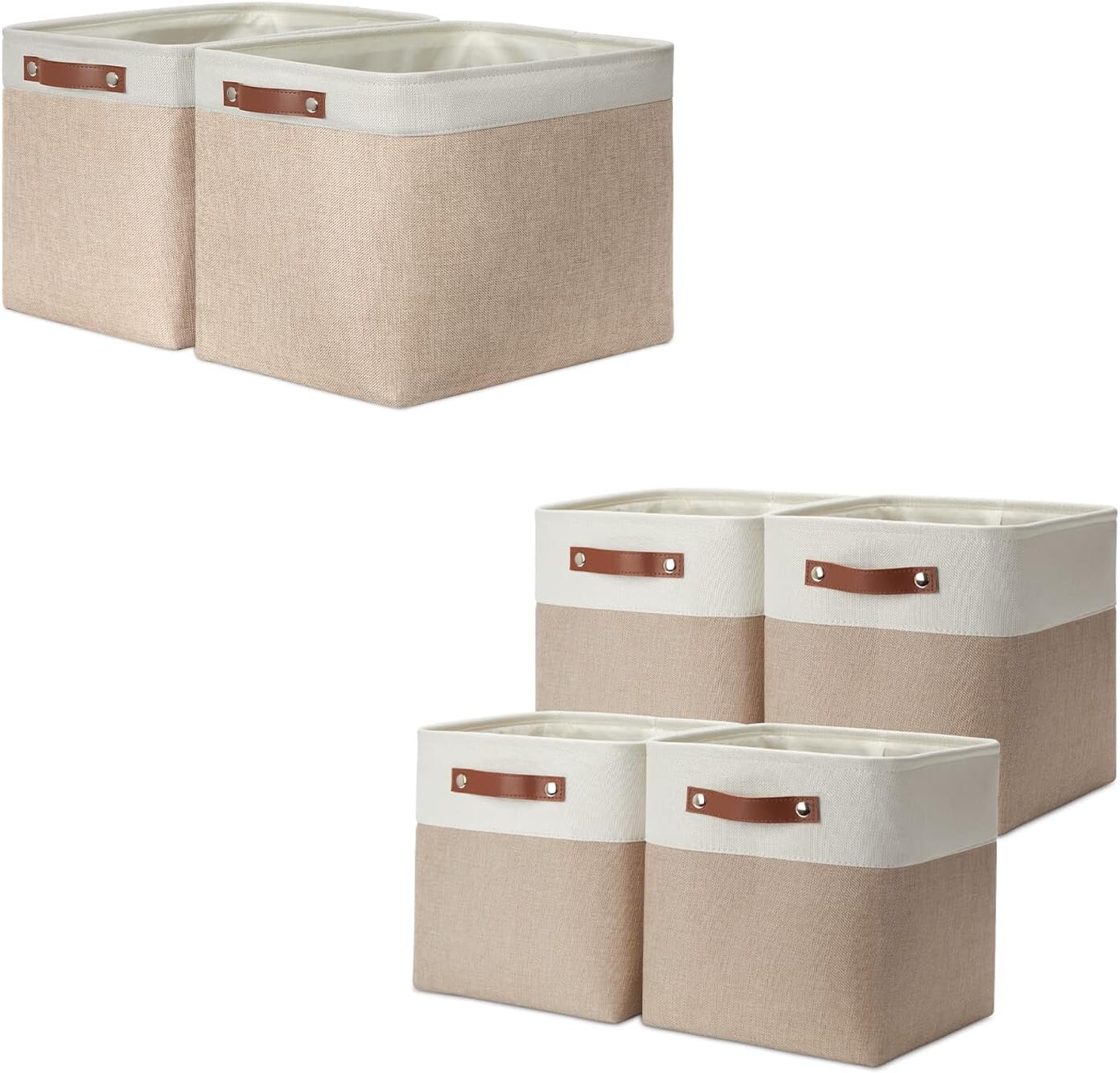 

Складные корзины DULLEMELO: 2 большие корзины 16 x 12 x 12 дюймов + 4 кубические корзины 11 x 11 x 11 дюймов (белый и хаки), Khaki