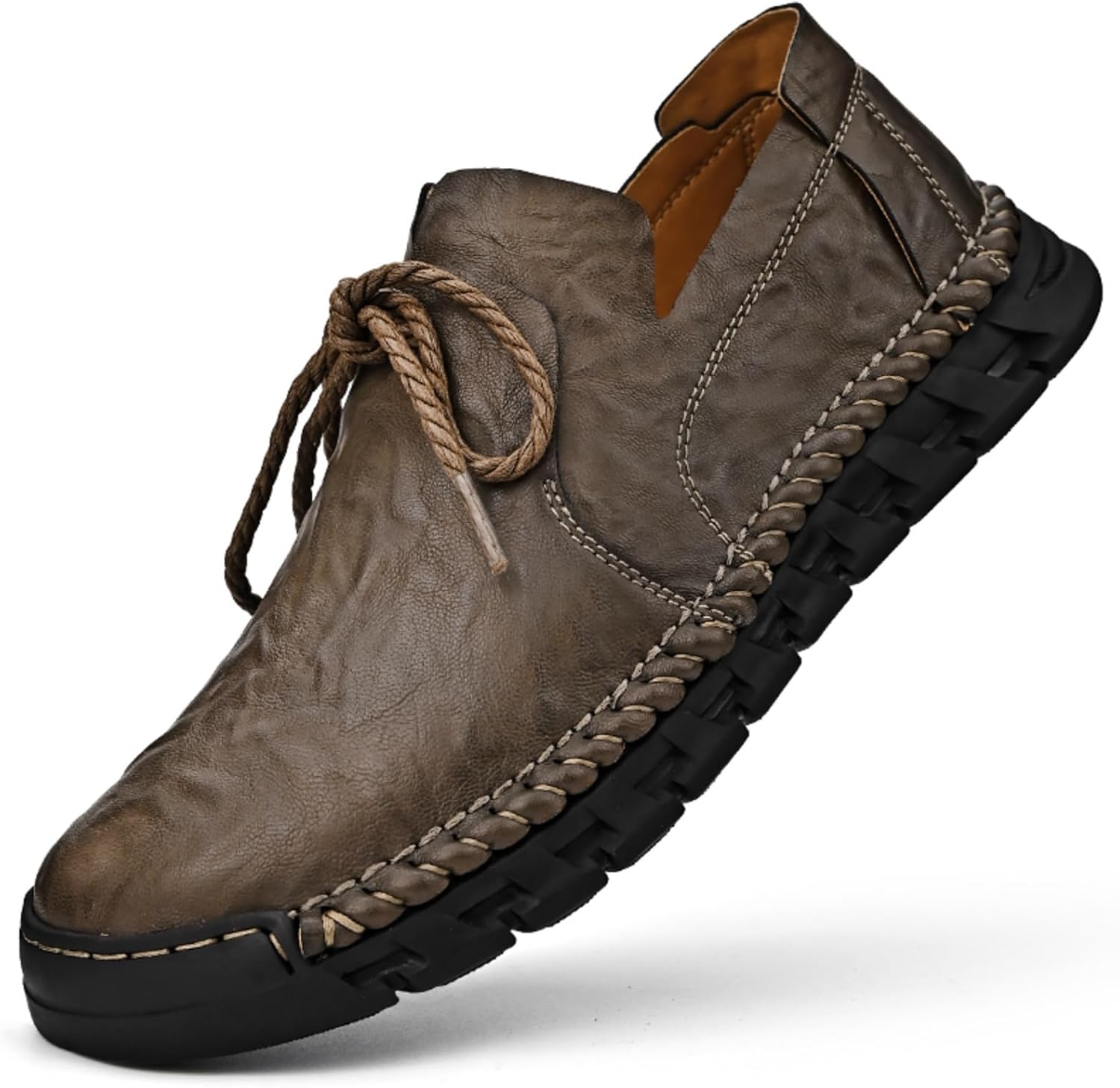 

Мужские повседневные кожаные туфли с текстурным верхом и противоскользящей подошвой, Шнуровка или без шнурков для ежедневного комфорта и долговечности Kelibasi, коричневый