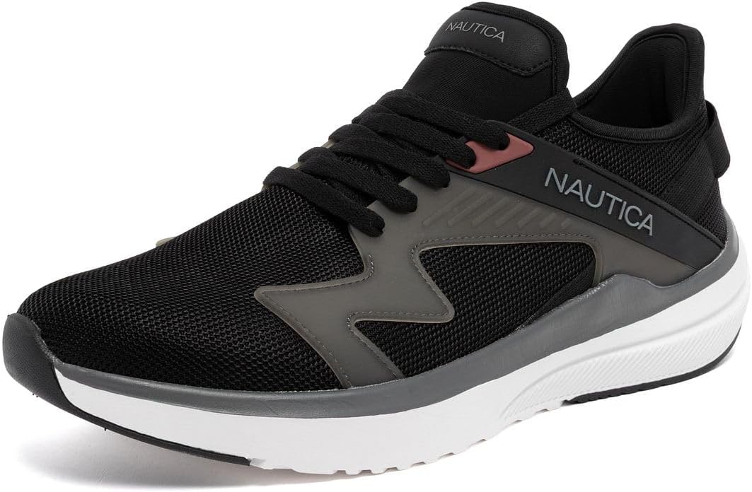 

Мужские легкие кроссовки Nautica для повседневной носки с шнуровкой - верх из дышащего трикотажа и искусственной кожи, амортизирующая стелька и резиновая подошва, удобные обувь для ходьбы на весь день - Theodoor, черный