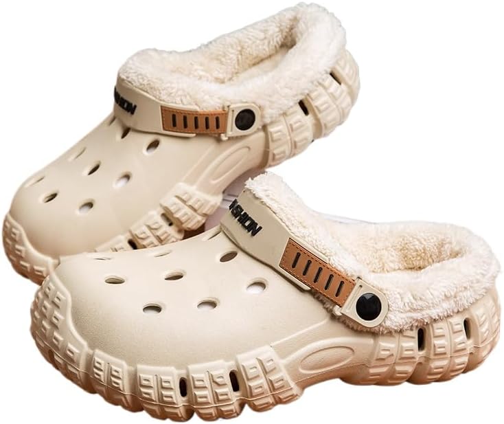 

Мужские стильные зимние тапочки FmShi: теплая толстая плюшевая подкладка, противоскользящая подошва, идеально для комфорта в помещении, коричневый/хаки