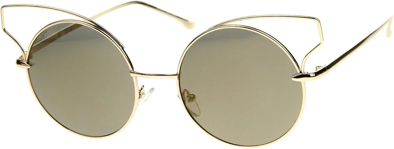 

Женские солнцезащитные очки zeroUV с цельнометаллическим открытым дизайном, зеркальными линзами, круглой формы «кошачий глаз», диаметр линз 55 мм, Gold / Gold Mirror