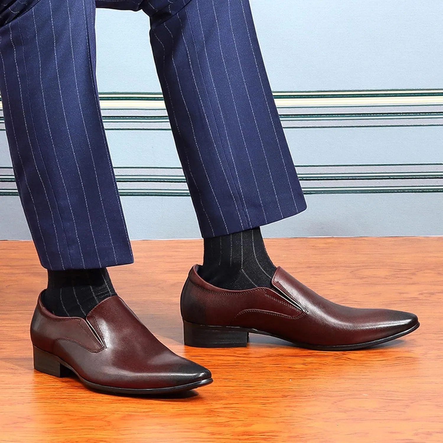Лоферы, остроносые, Men's Dress Shoes, Business Formal, бордовый — фото 2