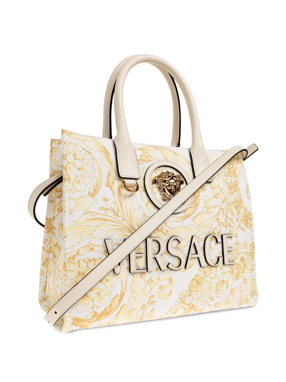 Маленькая сумка-тоут La Medusa из принтованного холста Versace, белый — фото 4