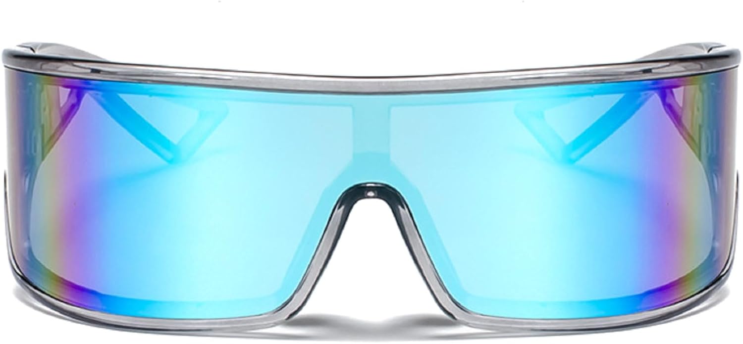 

Модные солнцезащитные очки большого размера для женщин и мужчин, большие, стильные солнцезащитные очки с обтекаемой формой, цельные, с отражающими линзами, размер N45 mincl, Blue