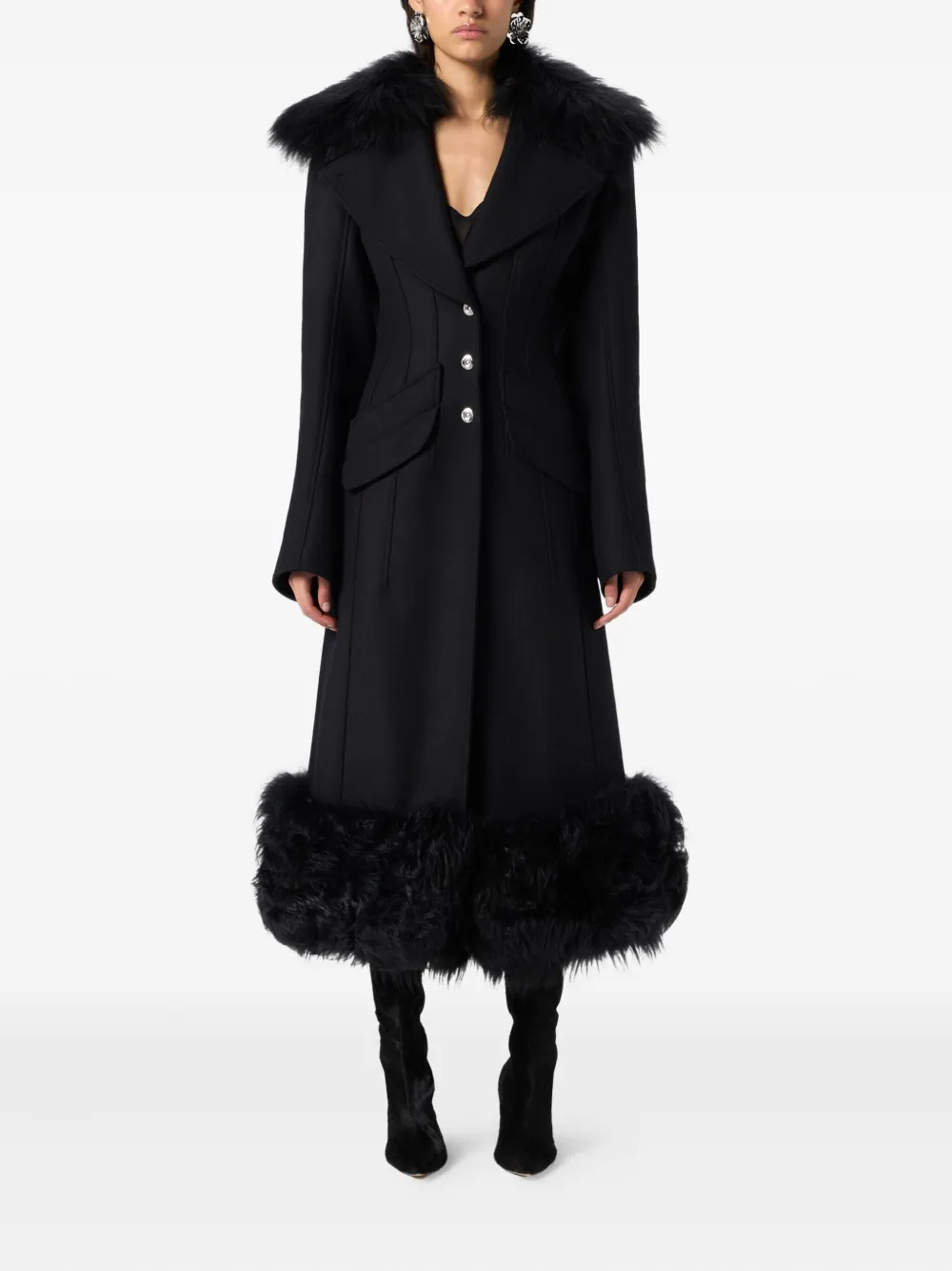 Пальто с отделкой из искусственного меха BLUMARINE, черный — фото 3