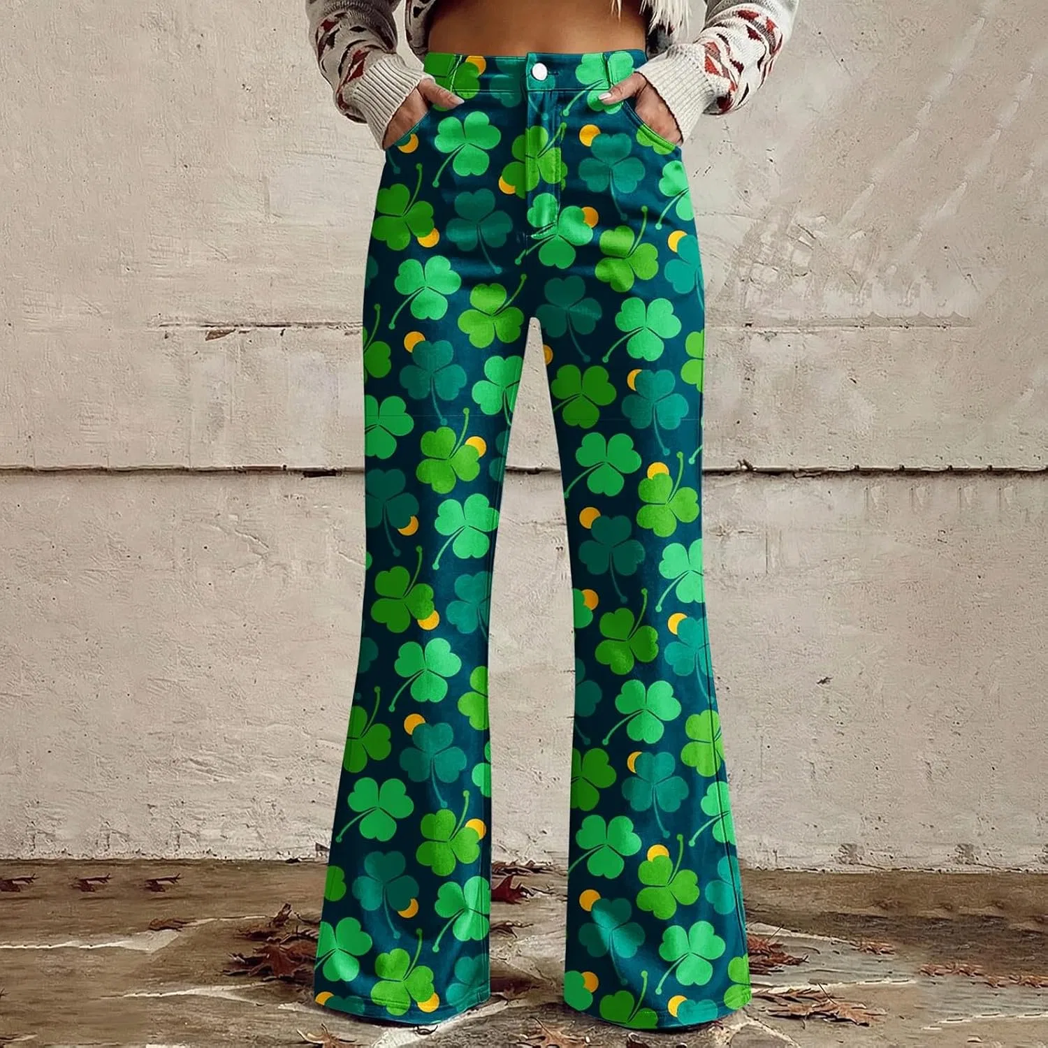 Брюки с принтом Shamrock Irish Clover зеленовато-черный — фото 2