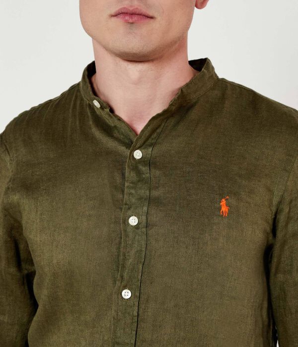 Льняная рубашка Slim fit Polo Ralph Lauren, серый — фото 4