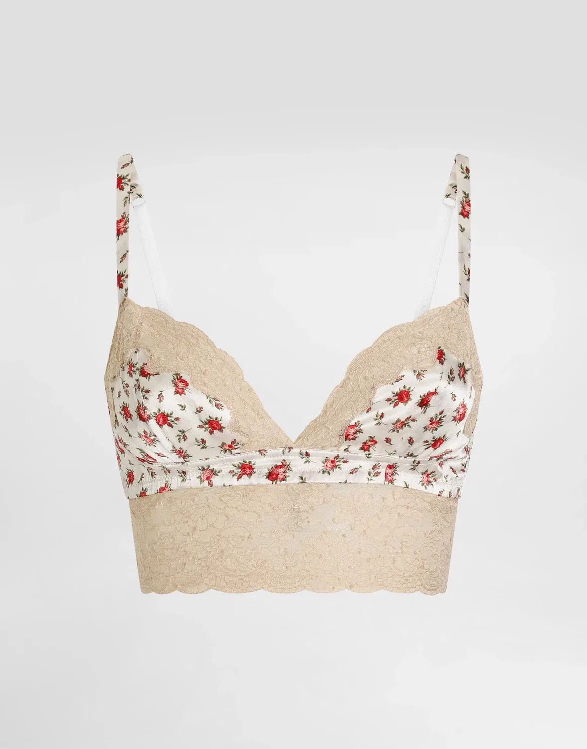 Бюстгальтер из атласа и кружева с мелким цветочным принтом DOLCE & GABBANA, мультиколор