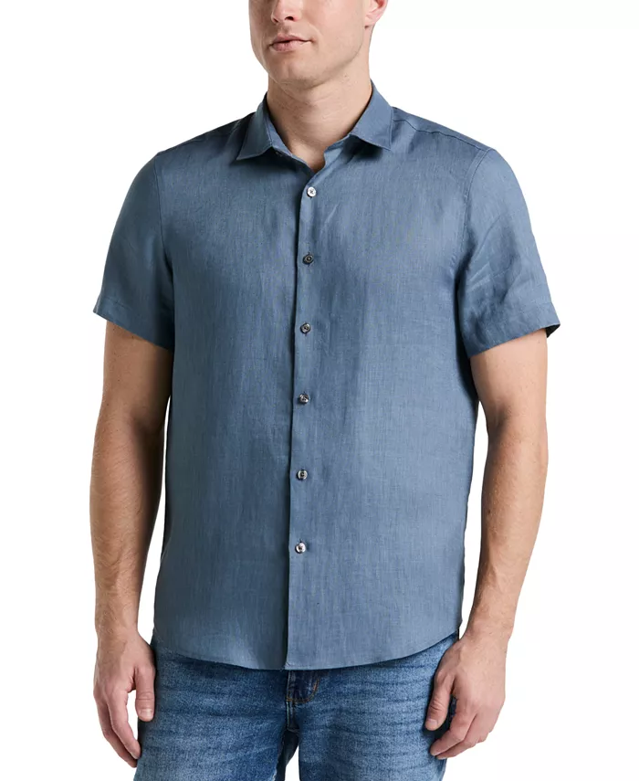 

Мужская однотонная льняная рубашка Perry Ellis, синий