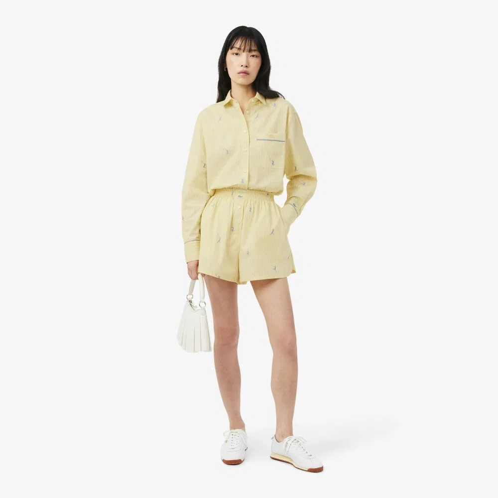 Шорты Lacoste в полоску с вышивкой, желтые — фото 4
