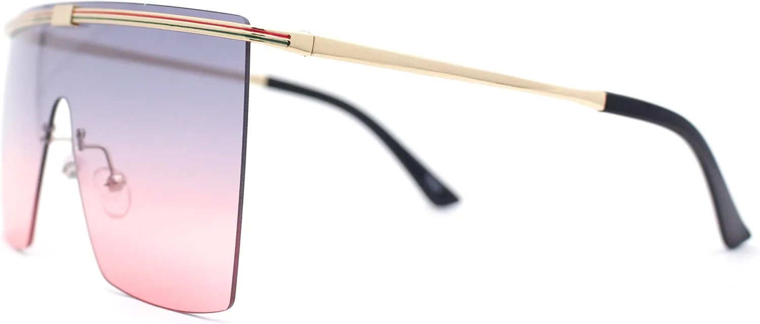 

SA106 Солнцезащитные очки с плоской верхней частью и полуметаллической оправой, увеличенного размера, прямоугольной формы, в стиле «щит», Gold - Black Pink