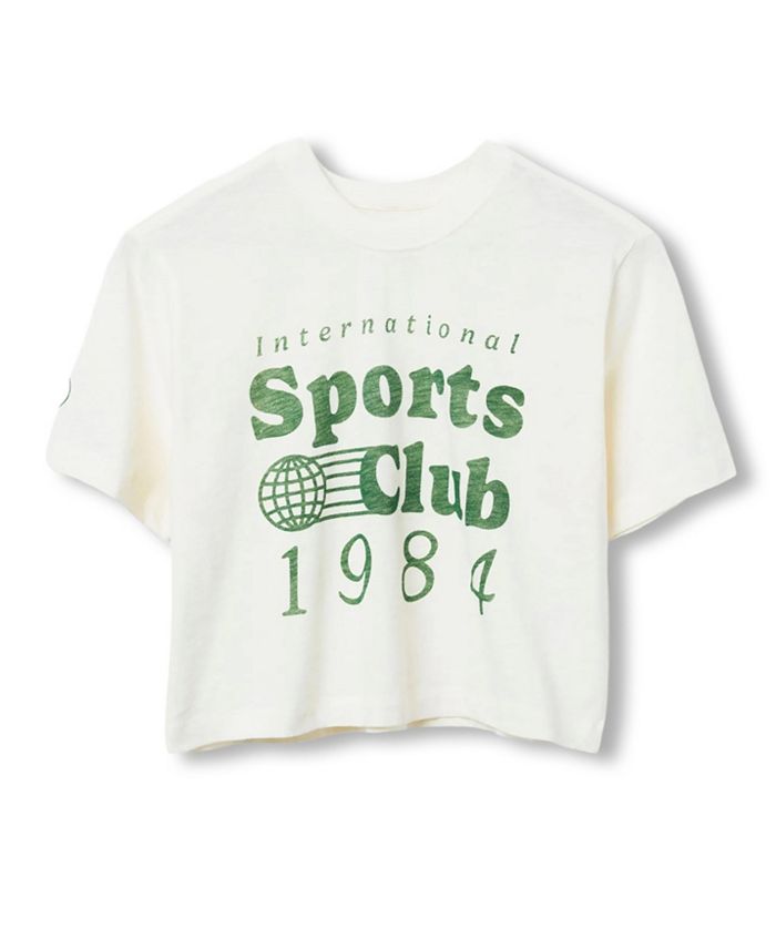

Женская укороченная футболка с высоким воротником International Sports Club 1984 Junk Food Clothing, белый