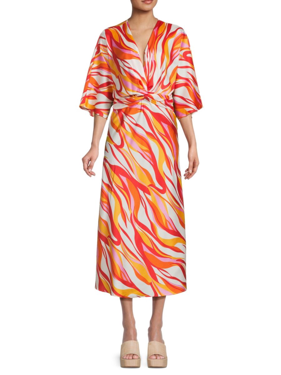 

Платье миди из атласа с принтом и перекрученным передом Renee C., цвет Orange Multicolor