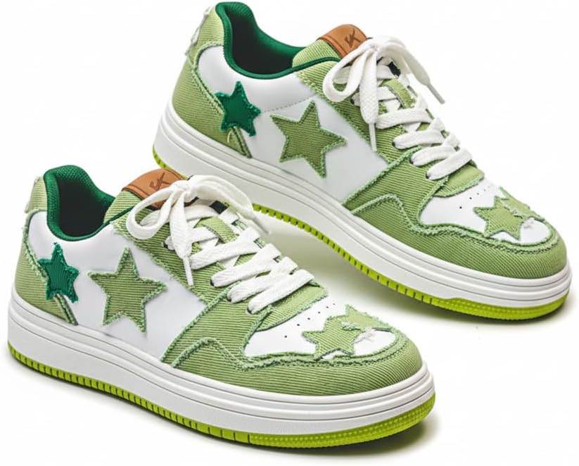 

Мужские кроссовки Y2K в стиле ретро с комбинированными материалами, для повседневной уличной моды с необработанными краями и потертым аппликацией в виде звезды Ctkvbmeoi, зеленый