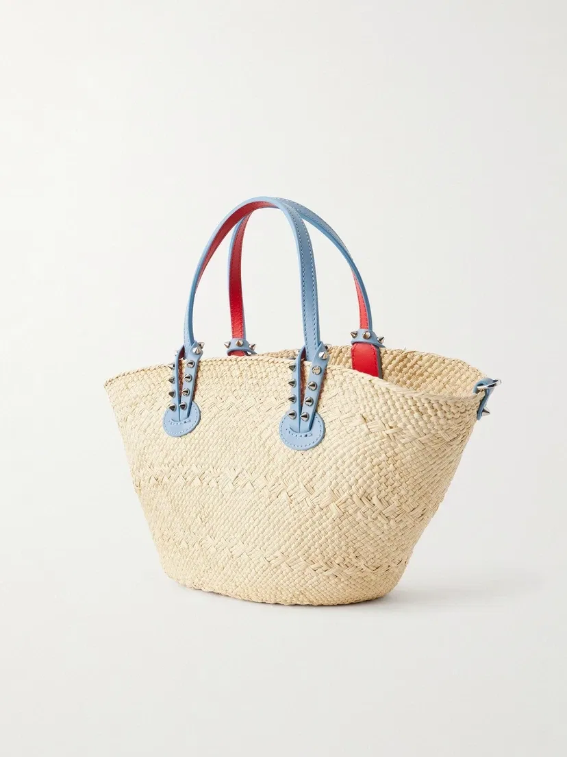 Сумка-тоут Cabata из рафии с аппликацией и отделкой кожей с заклепками Christian Louboutin, бежевый — фото 4