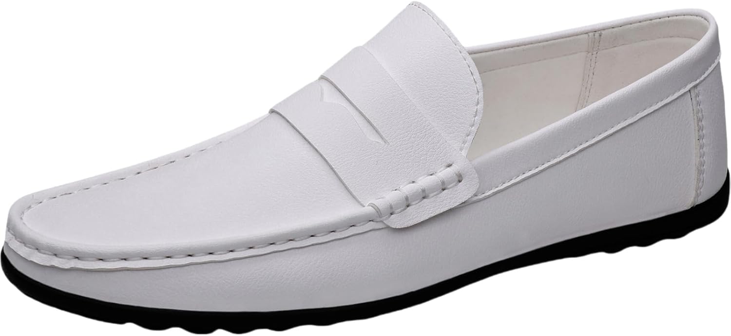 

Мужские однотонные винтажные лоферы с мягкой посадкой с прокладкой, удобная нескользящая прочная резиновая подошва Clolinde, белый