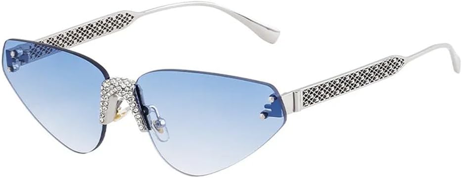 

Солнцезащитные очки UV400 с защитой от УФ-излучения - без оправы, в стиле "кошачий глаз", с панковскими заклепками, для женщин и мужчин, для бега и активного отдыха generic, Silver Blue