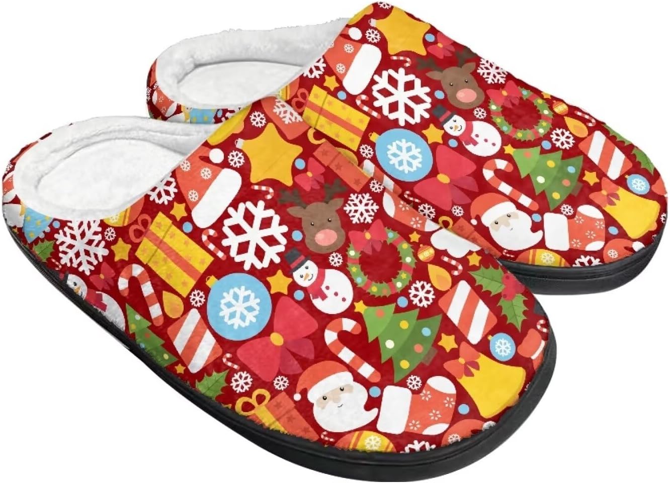 

Праздничные рождественские тапочки для дома и улицы, тапочки, хлопковые тапочки для женщин и мужчин, пушистые зимние тапочки Buxolandt, Christmas Print