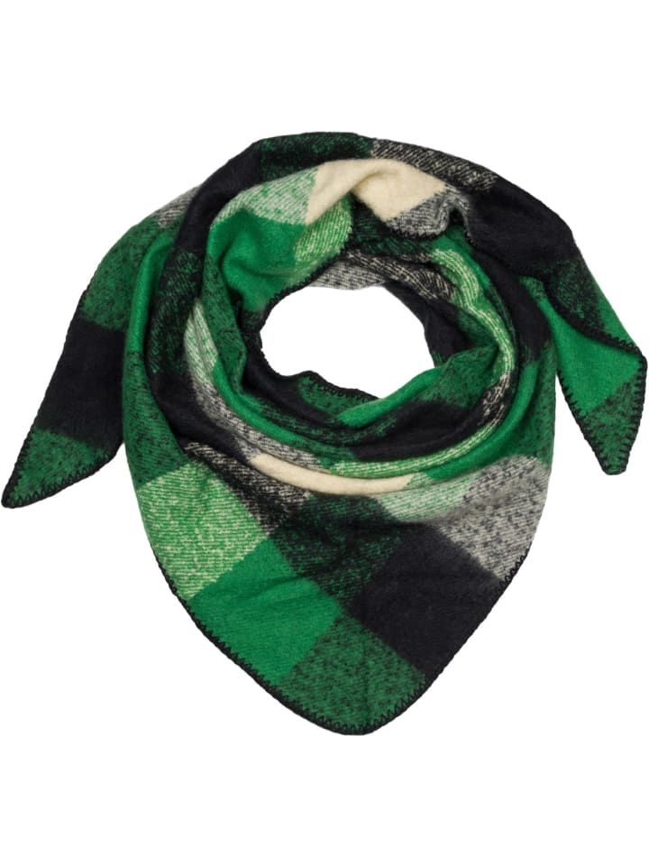 

Клетчатый треугольный шарф зеленого, черного и кремового цветов styleBREAKER