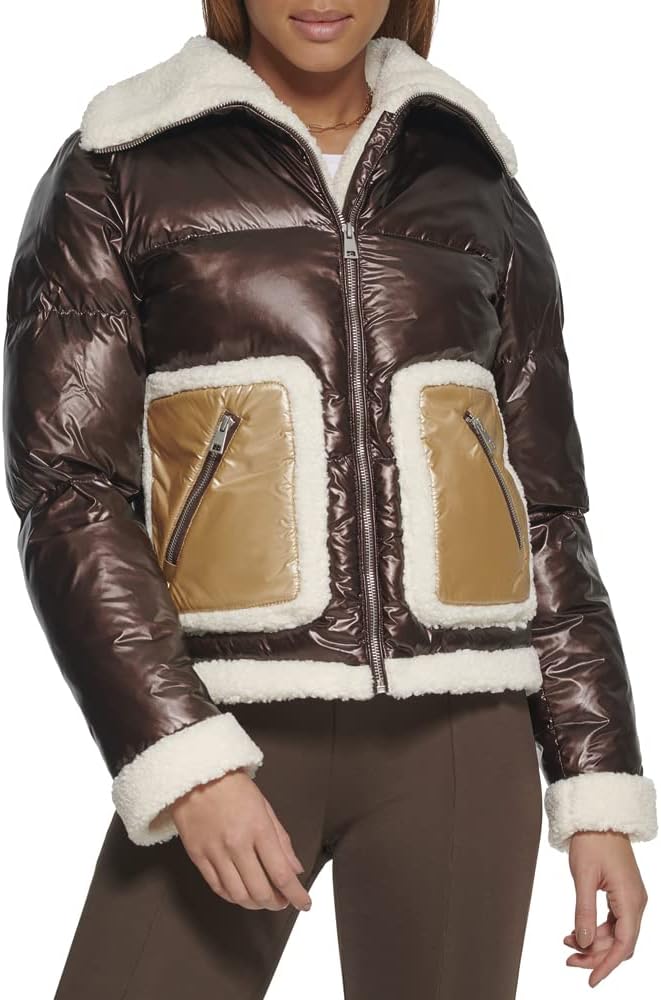 

Levi's Женская пуховик Breanna с искусственным мехом, Pearlized Brown Sherpa Pocket