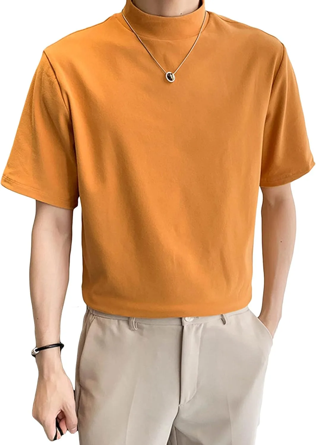 

JEsilunmaMY мужская футболка с короткими рукавами и воротником-стойкой