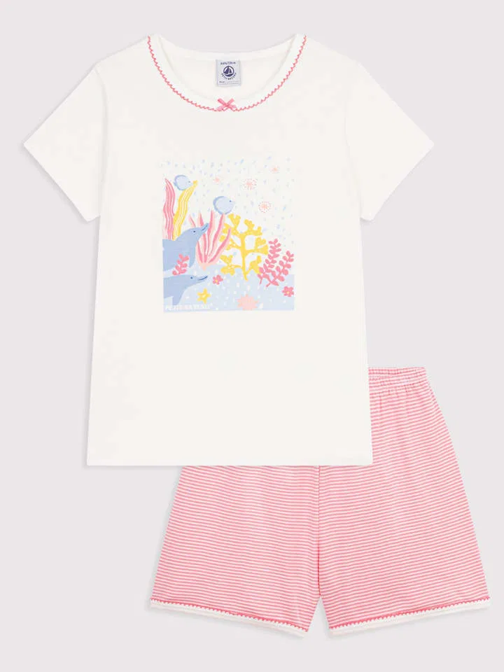 Пижама хлопковая PETIT BATEAU, белый/розовый