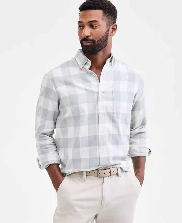 

Мужская фланелевая рубашка Regular-Fit, созданная для Macy's Club Room, серый