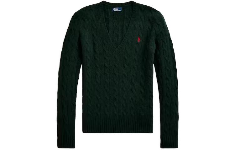 Кабельный джемпер с V-образным вырезом Polo Ralph Lauren, зеленый — фото 2