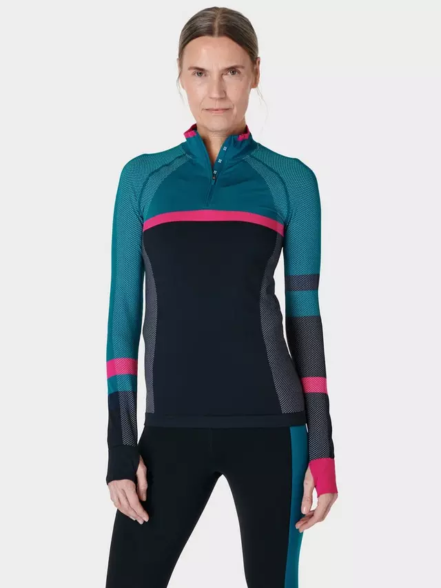 

Топ Sweaty Betty Athlete Seamless Half Zip Long Sleeve, цвет black pink reefteal