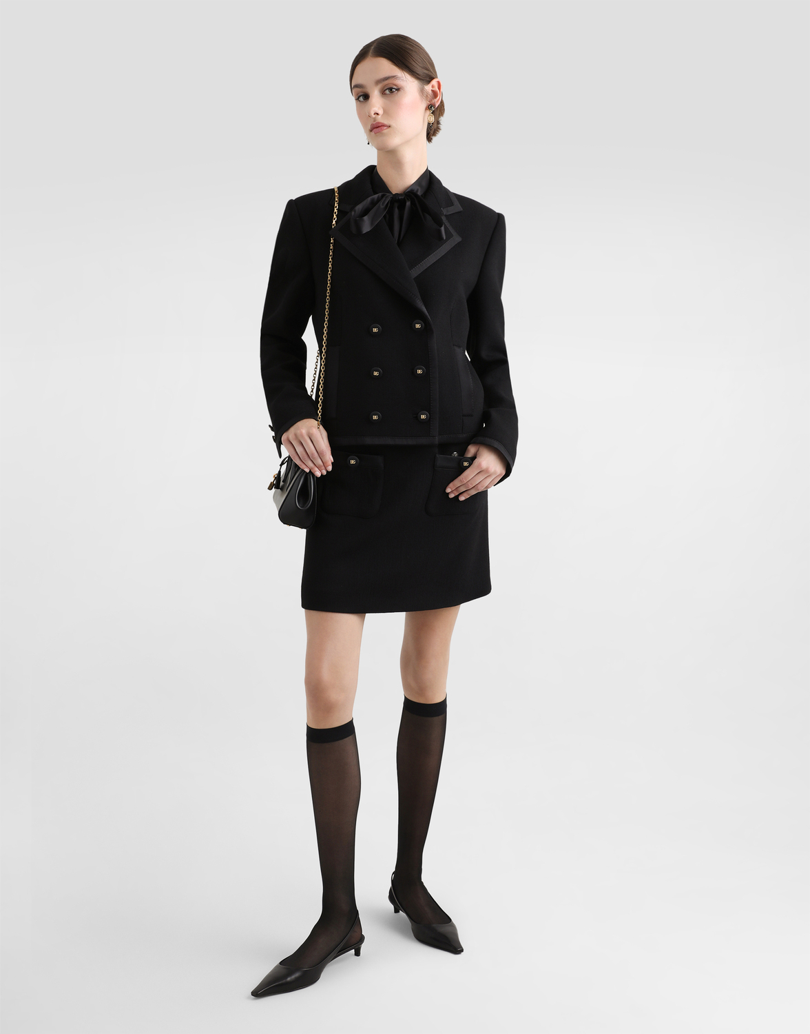 Шифоновая блузка с бантом на воротнике Dolce & Gabbana, черный — фото 2