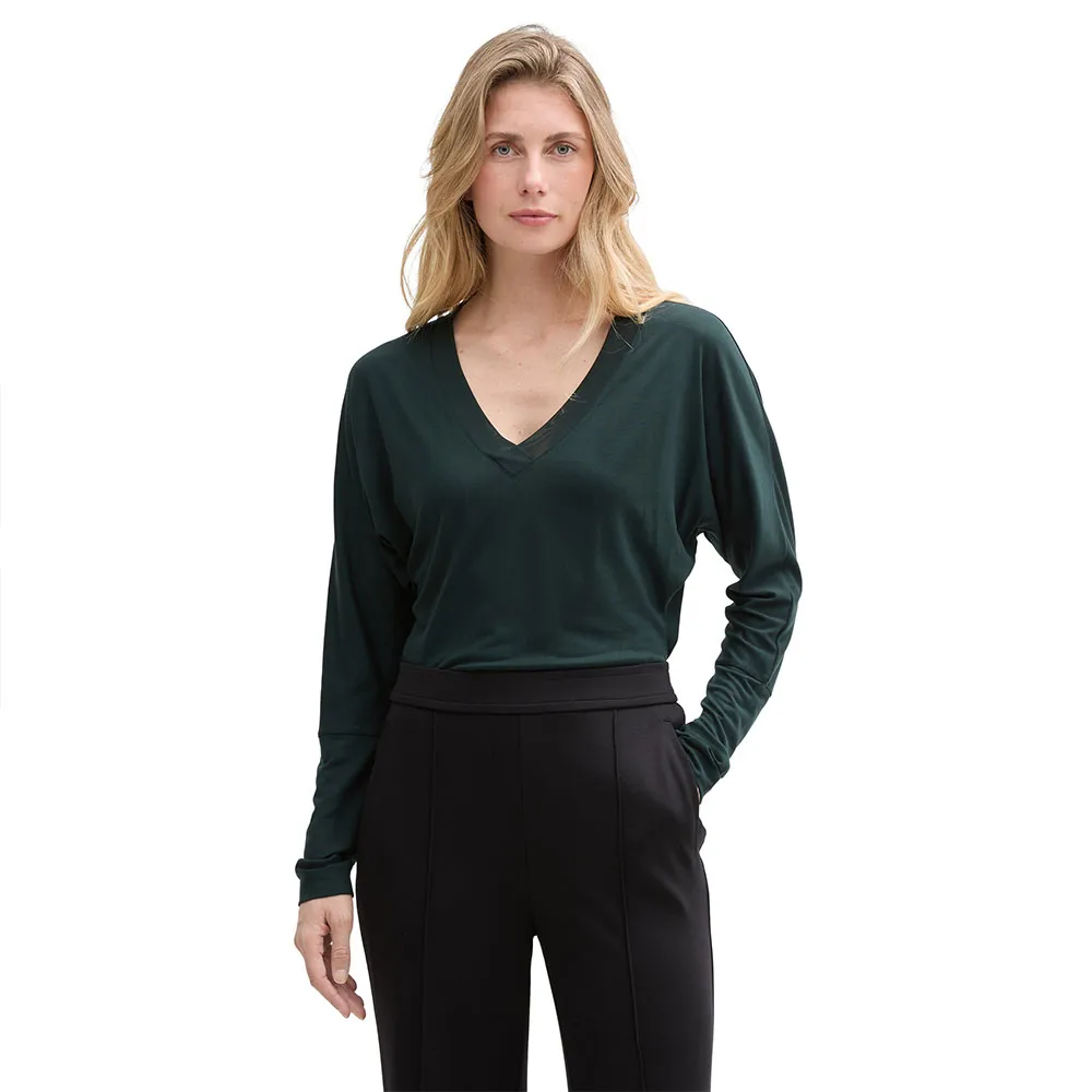 

Лонгслив Tom Tailor Mix Mesh V-Neck, зеленый